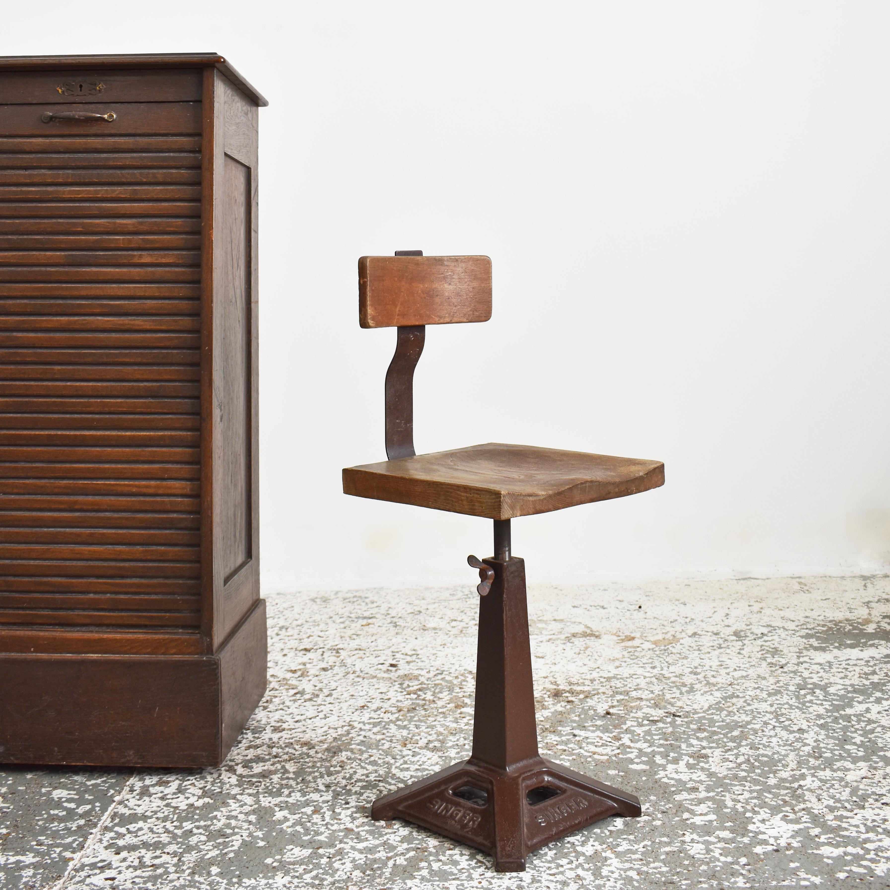 British Original Antique English Vintage Singer Desk Swivel Chair For Sale
