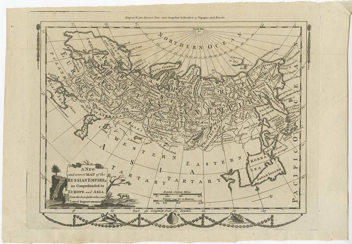 Original Antique Engraved Map of the Russian Empire, 1778