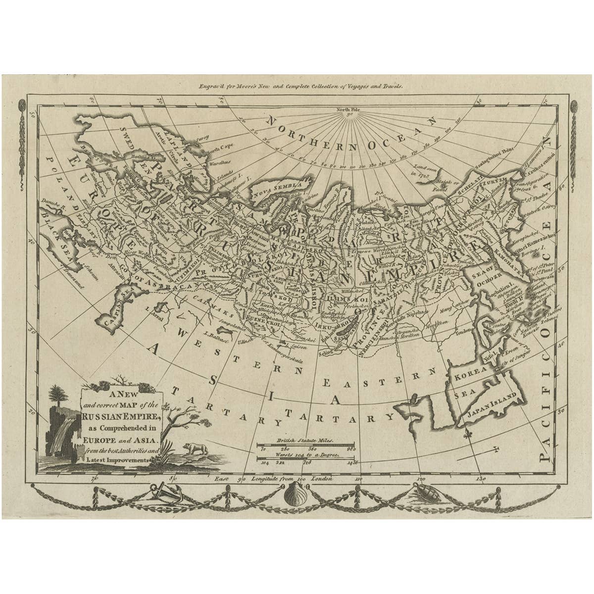 Original Antique Engraved Map of the Russian Empire, 1778