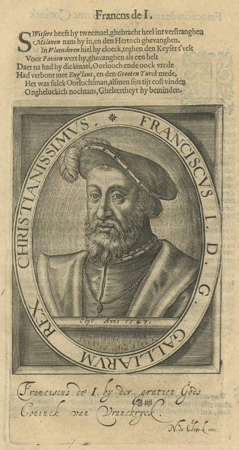 Original Antique Engraved Portrait of Francis I of France by Janszoon, 1615