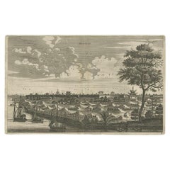Original Antique Engraved Print of the City of Hoaigan in China, 1668