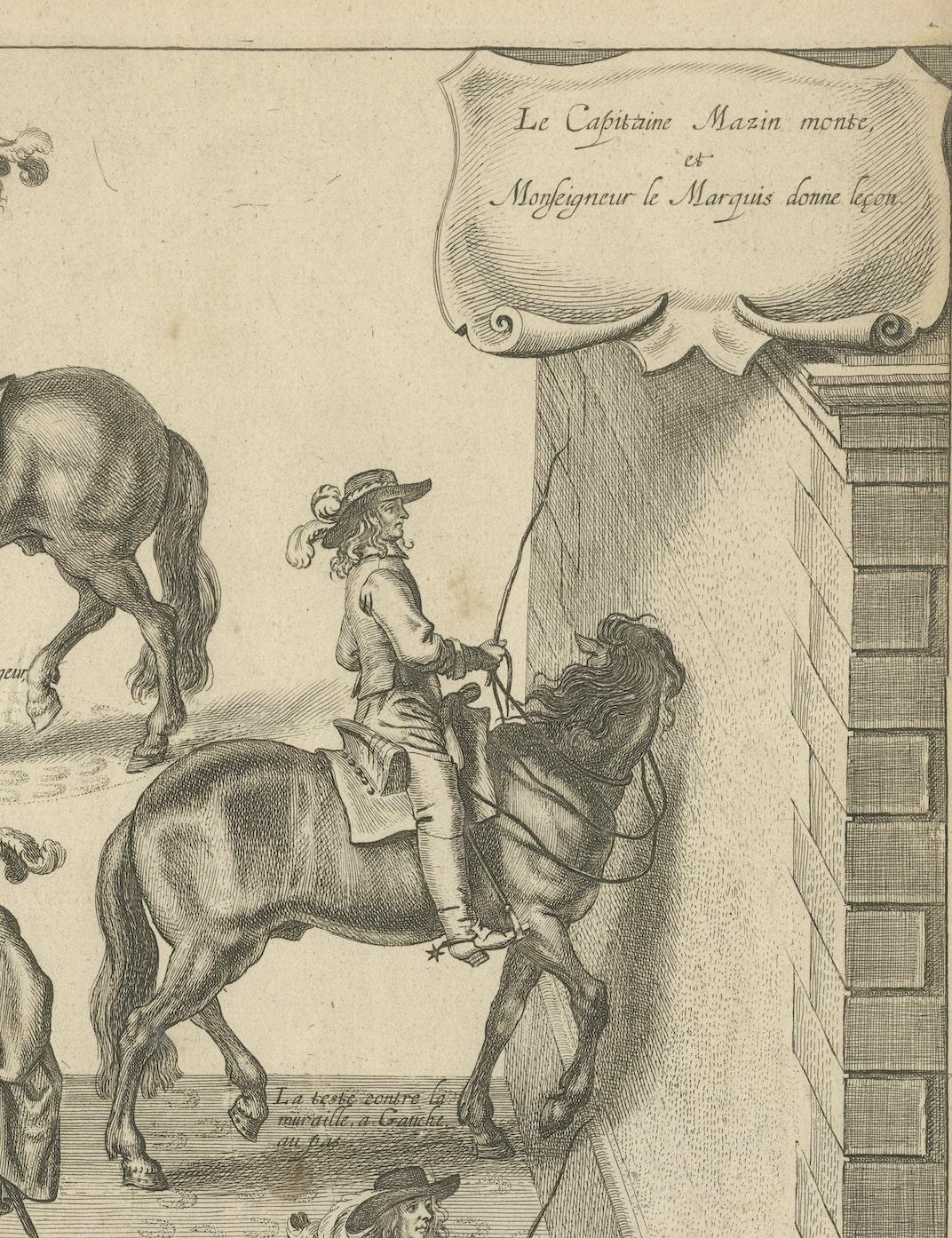 Mid-18th Century Original Antique Engraving: Duke of Newcastle Instructing Horse Dressage, 1743 For Sale