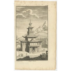Original Antique Engraving of a Chinese Temple, 1736