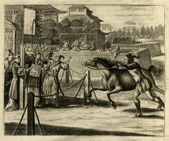Original Antique Engraving of a Horse Race at a Japanese Racing Track, 1669