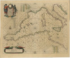 Original Antique Engraving of a Sea Chart of the Western Mediterranean, ca.1650