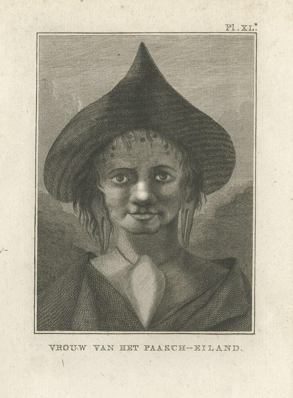 Original Antique Engraving of a Woman of Easter Island, Chile, by Cook, 1803 In Good Condition For Sale In Langweer, NL