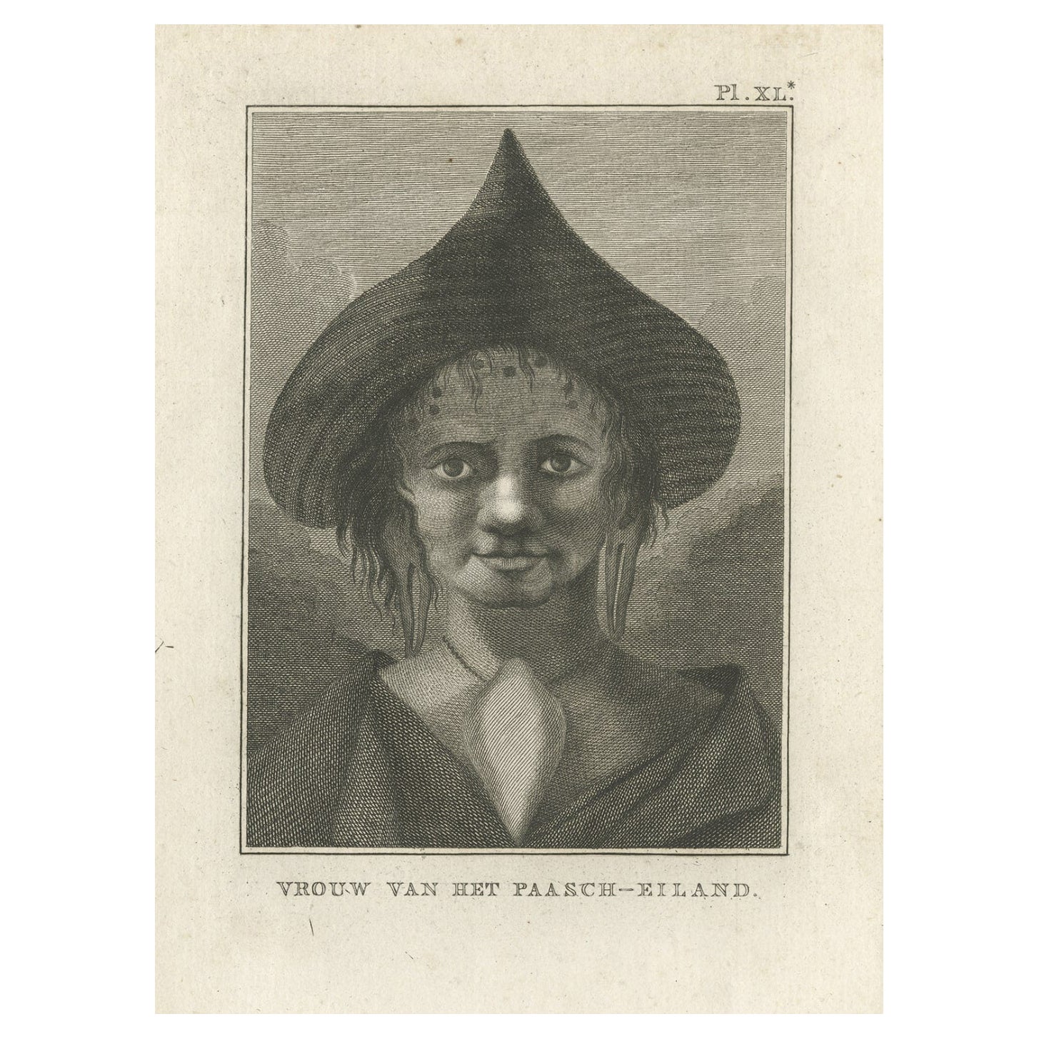 Original Antike Gravur einer Frau aus der Osterinsel, Chile, von Cook, 1803