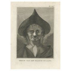 Original Antique Engraving of a Woman of Easter Island, Chile, by Cook, 1803