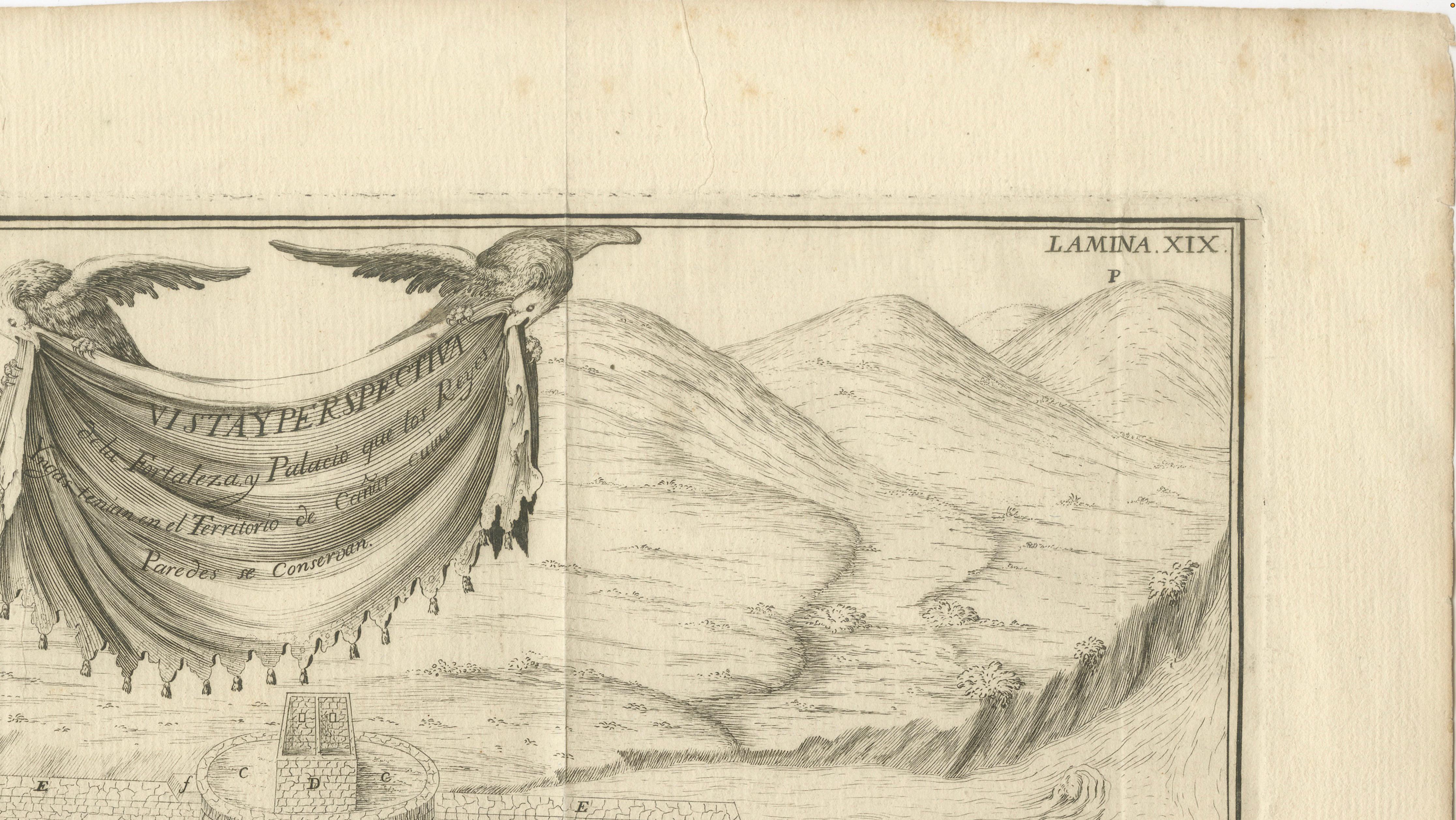 Original Antique Engraving of an Inca Palace in Peru by Jorge Juan & Ulloa, 1748