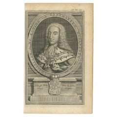 Original Antique Engraving of Christian, 6th King of Norway, 1735