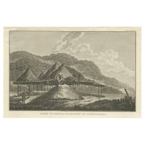 Summer & Winter Houses, Kamchatka – Cook Voyage Engraving c.1803