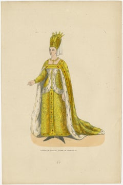 Original Antique Engraving of Isabeau of Bavaria: The Queen's Regalia, 1847