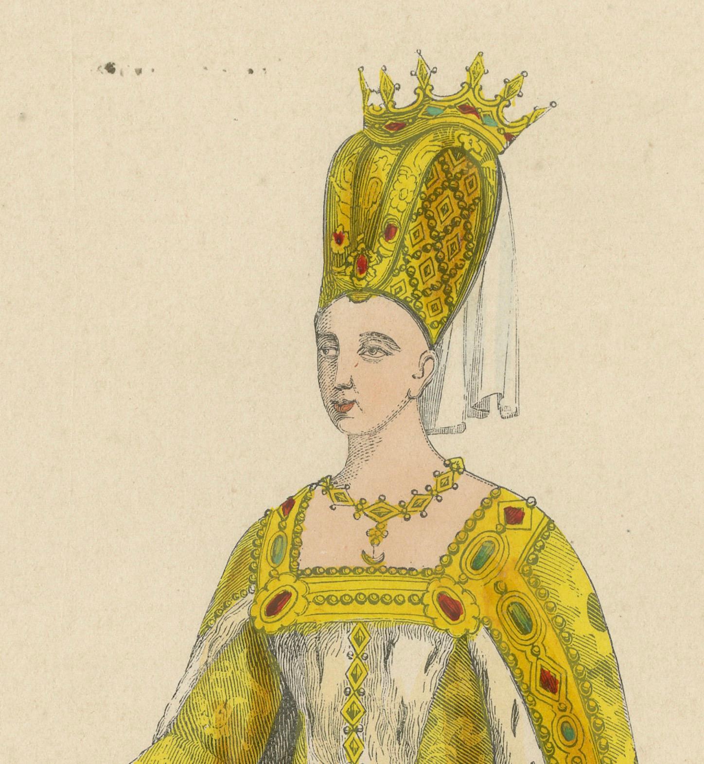 Mid-19th Century Original Antique Engraving of Isabeau of Bavaria: The Queen's Regalia, 1847 For Sale