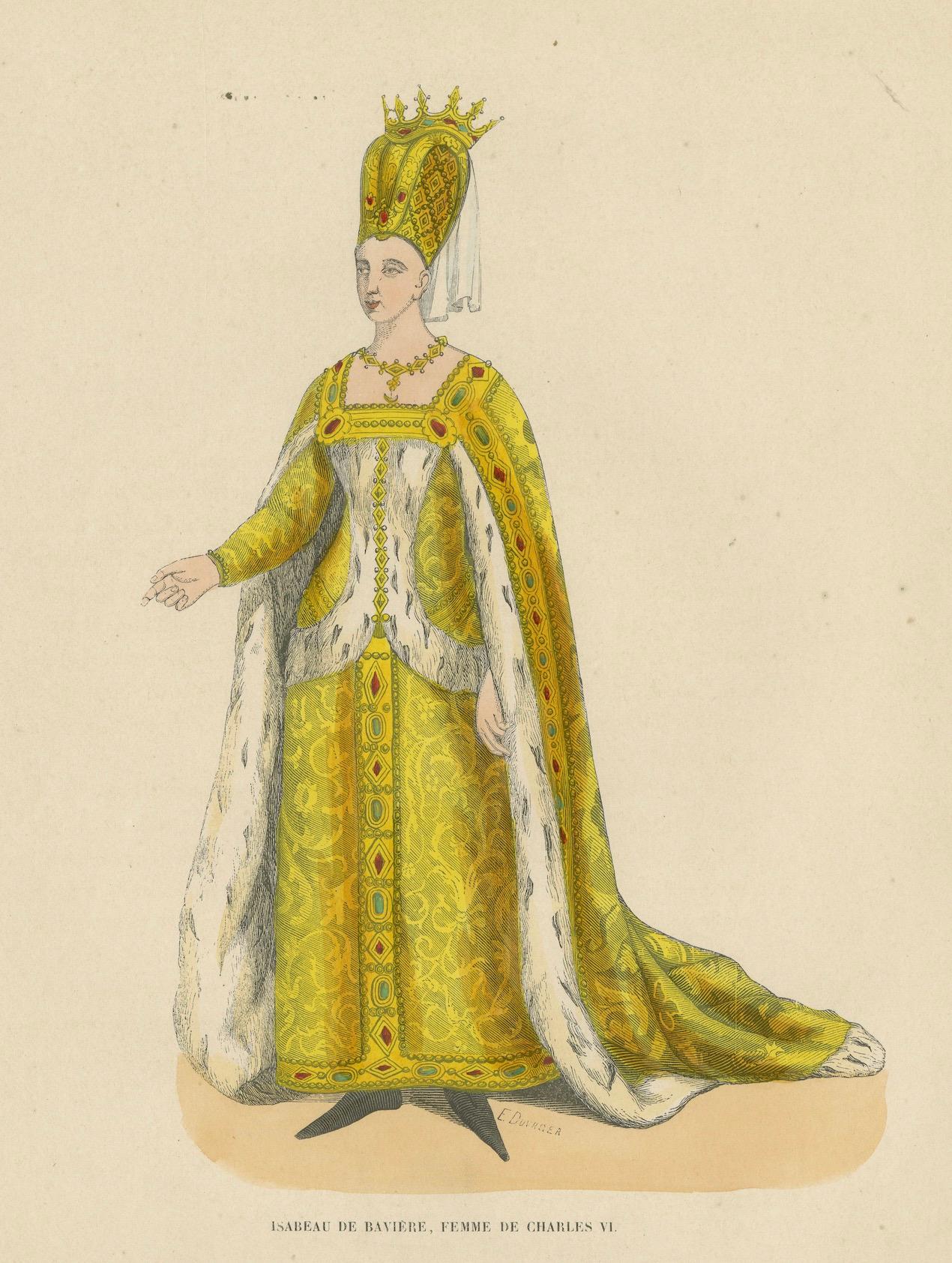 Paper Original Antique Engraving of Isabeau of Bavaria: The Queen's Regalia, 1847 For Sale