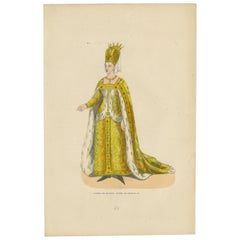 Original Antike Gravur von Isabeau von Bayern: Königin's Regalia, 1847