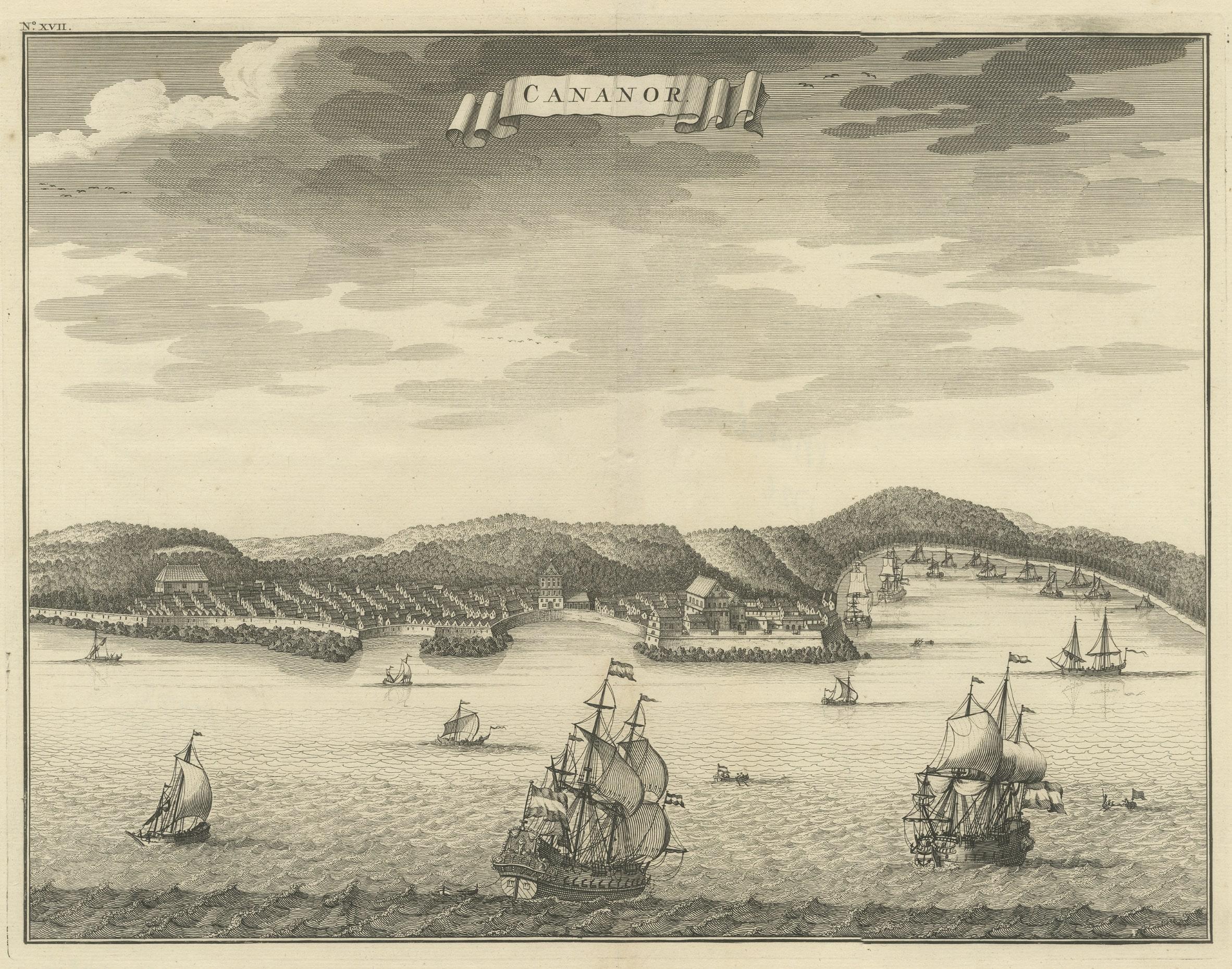 Antique print, titled: 'Cananor' - This is a print of a view of Kannur (or Cannanore), Kerala, India. From the monumental: 