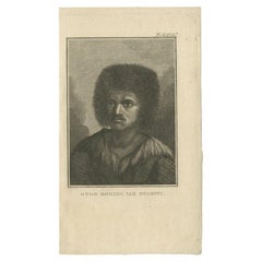 Grabado original antiguo de Otoo, rey de Tahití, por Cook, 1803