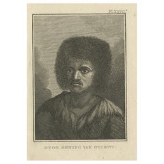 Original Antique Engraving of Otoo, King of Tahiti, by Cook, 1803