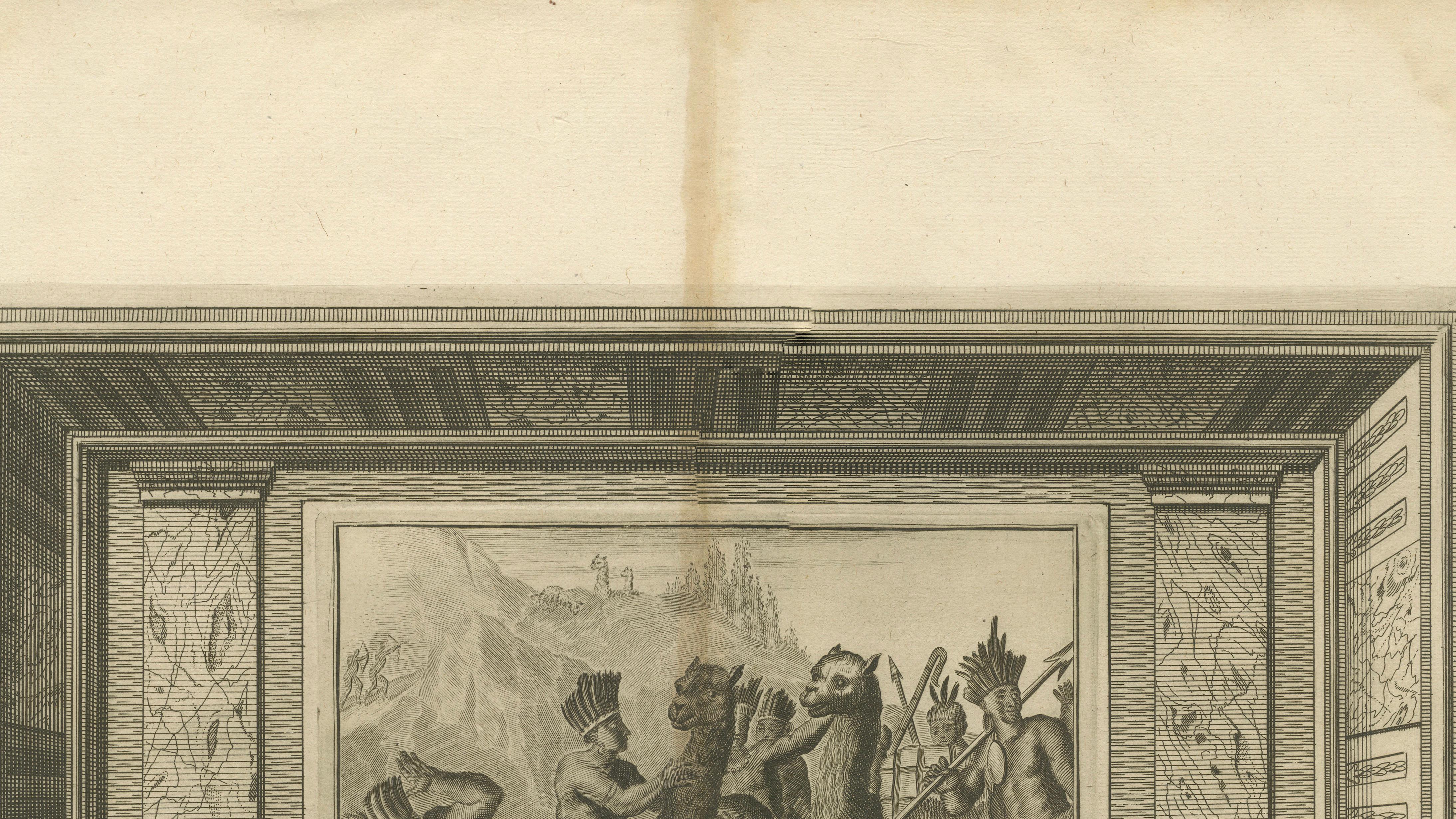 Original Antique Engraving of Peruvian Llamas by Arnoldus Montanus, c.1671