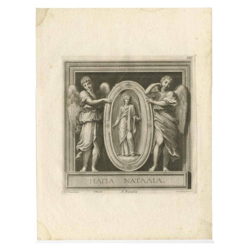 Original Antique Engraving of Saint Natalie, 1762