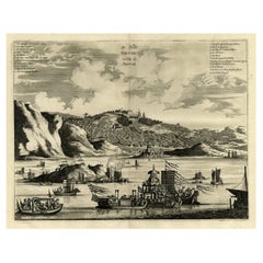 Gravure ancienne originale de Sakai dans la préfecture d'Osaka, Japon, 1669