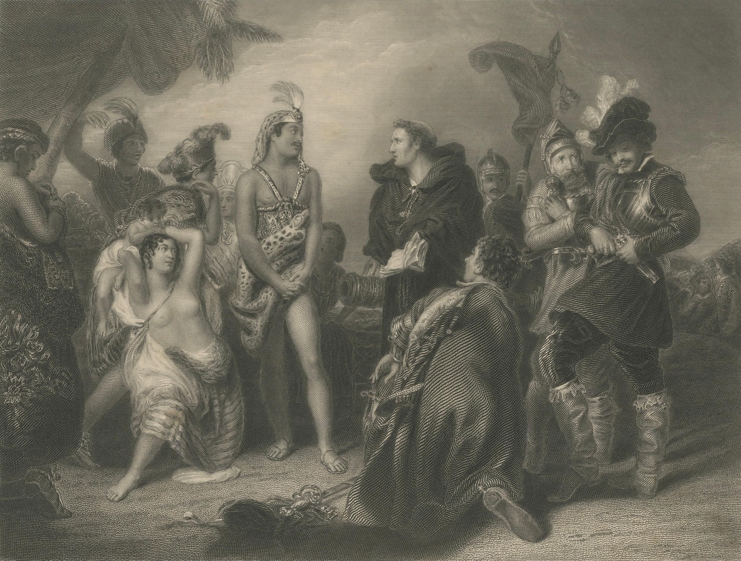 Original Antique Engraving of Spaniards & Peruvians after H.P. Briggs, c.1827