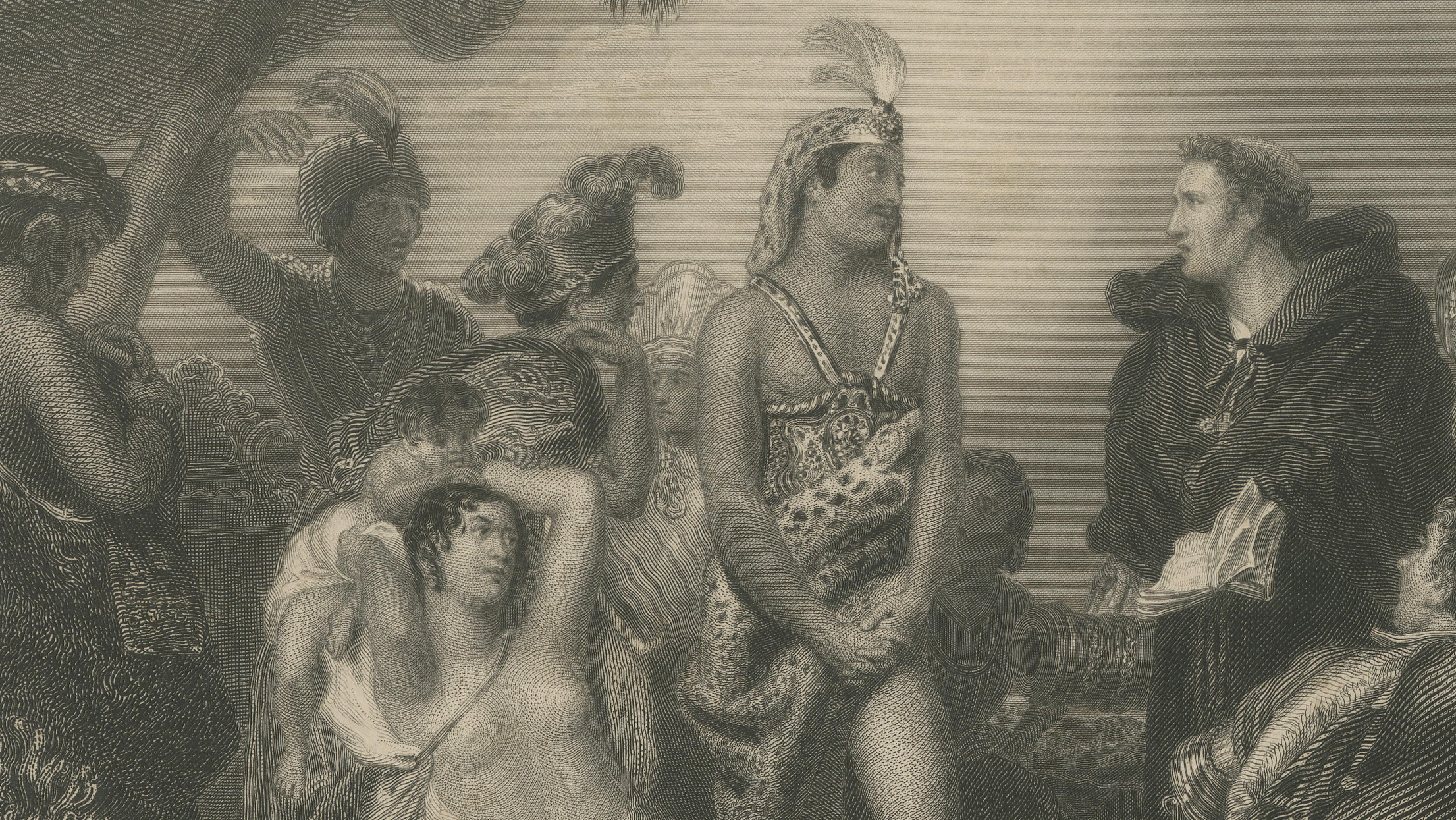 Original Antique Engraving of Spaniards & Peruvians after H.P. Briggs, c.1827