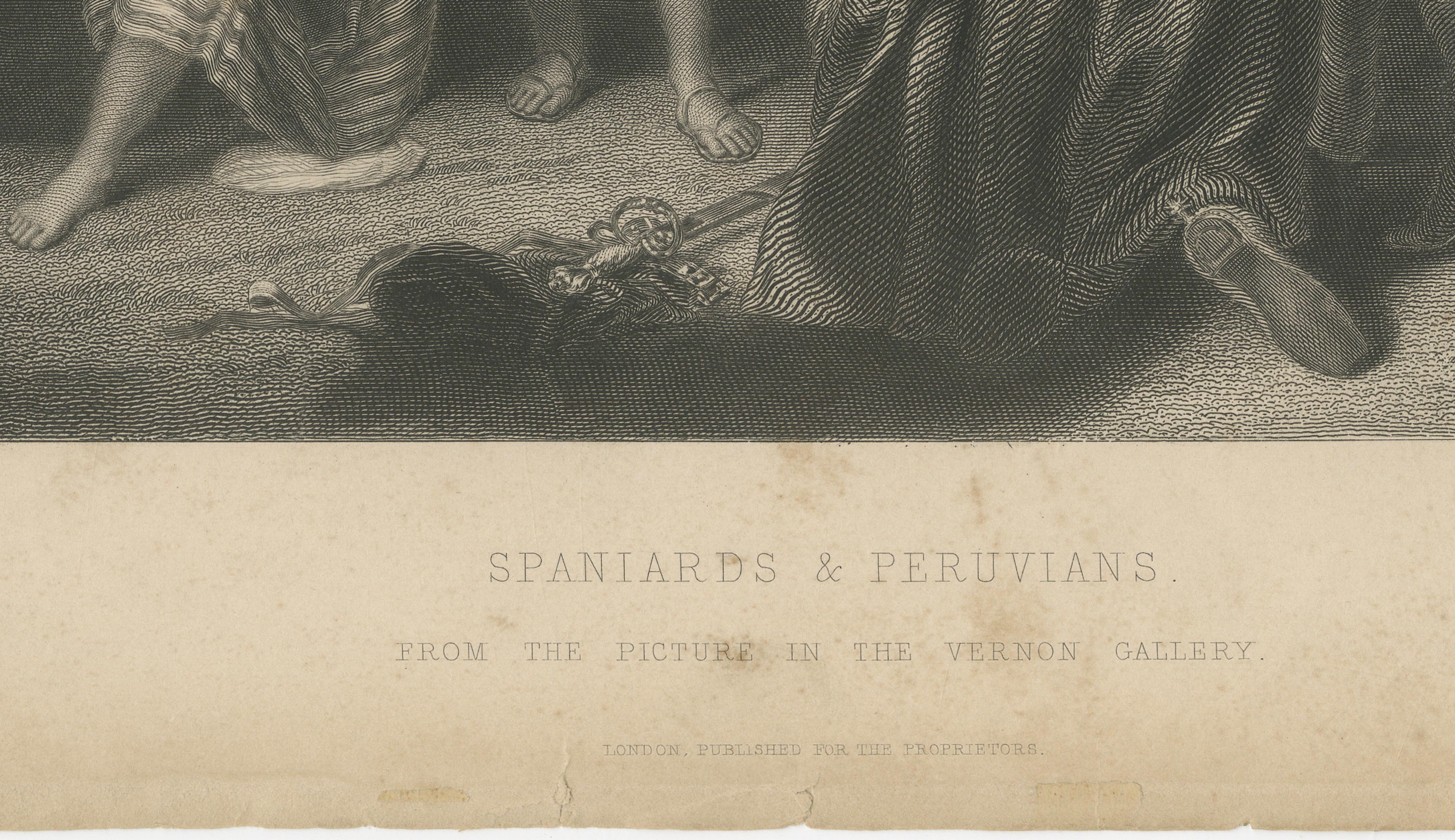 Original Antique Engraving of Spaniards & Peruvians after H.P. Briggs, c.1827