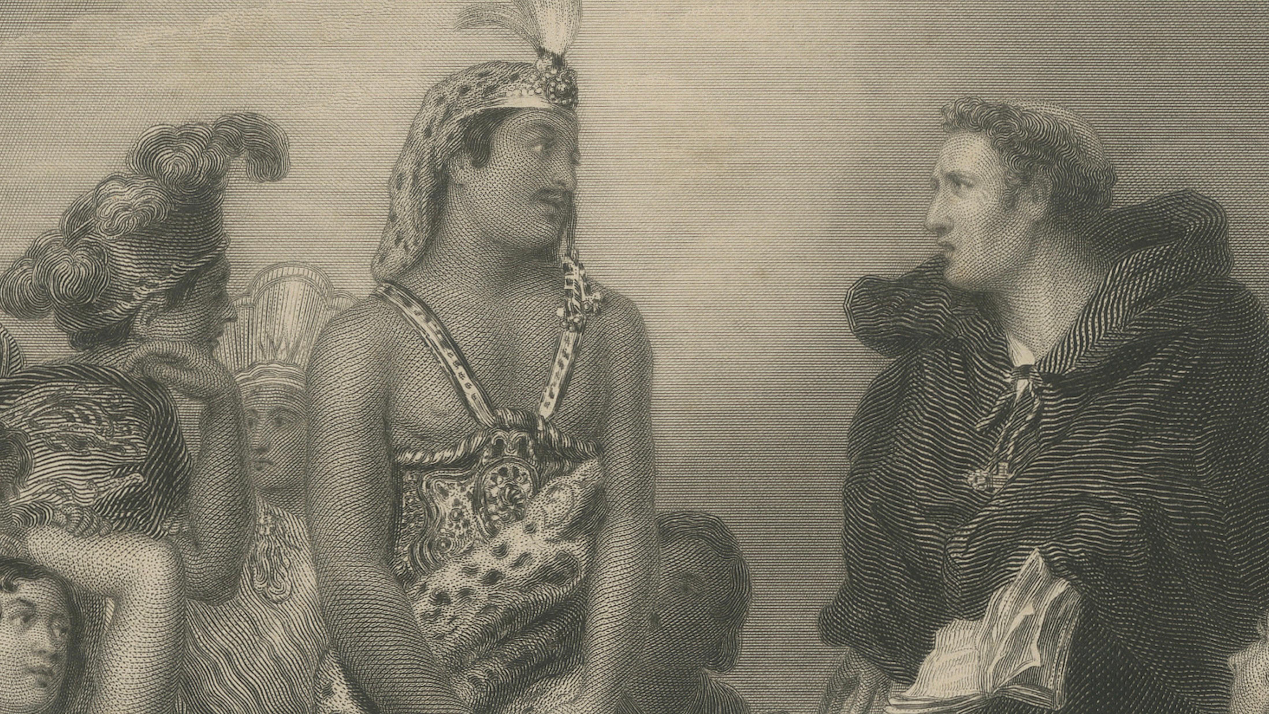 Original Antique Engraving of Spaniards & Peruvians after H.P. Briggs, c.1827