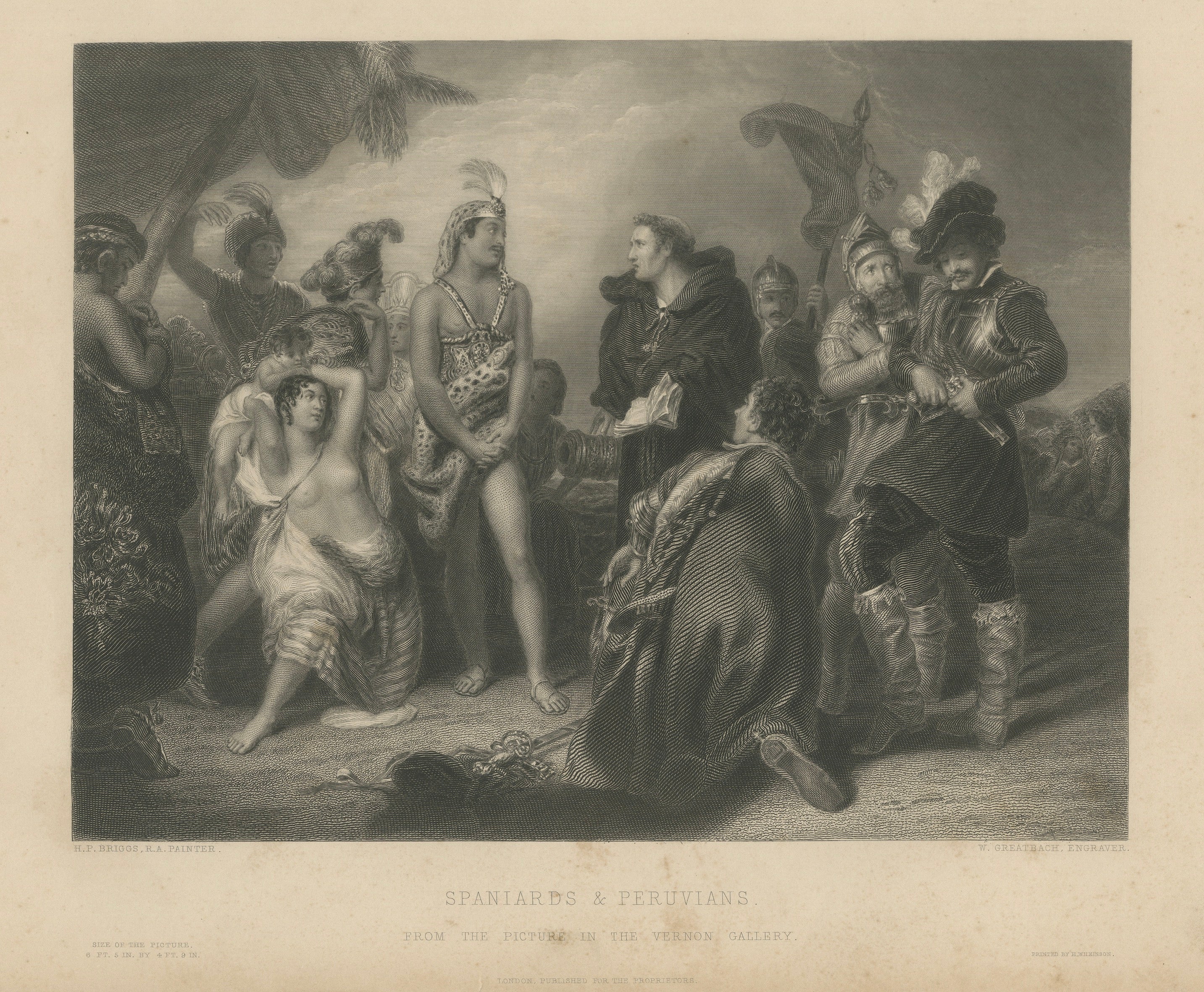 Original Antique Engraving of Spaniards & Peruvians after H.P. Briggs, c.1827
