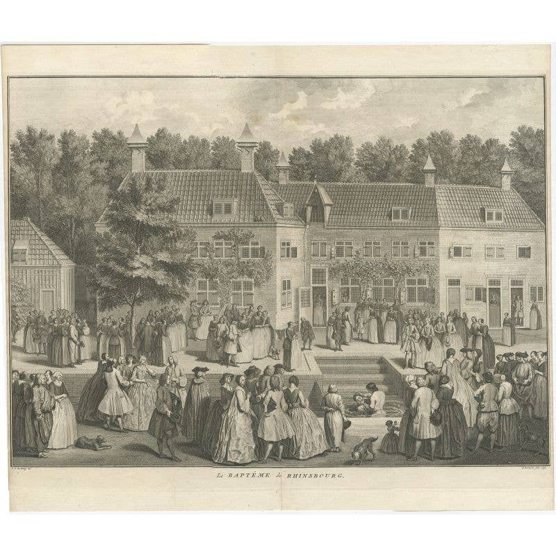 Original Antique Engraving of the Baptism of Christians in The Netherlands, 17