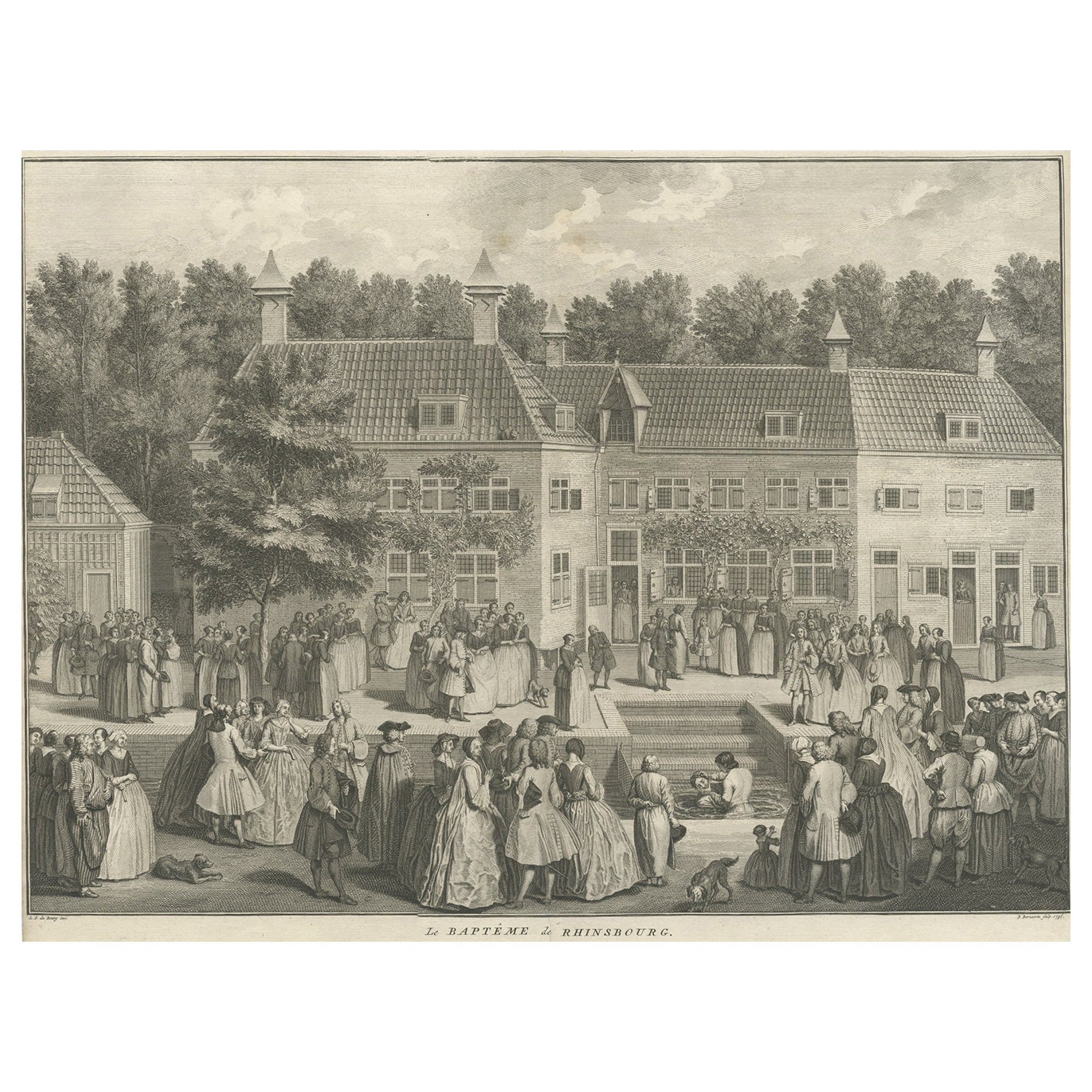 Antiker Originalstich der Taufe von Christen in den Niederlanden, 17