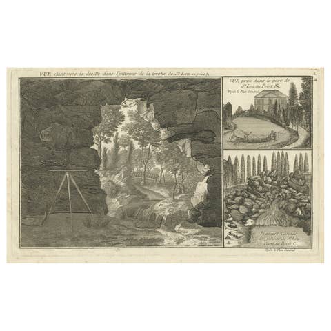 Original Antique Engraving of the Cave of Saint-Leu in France, C.1785