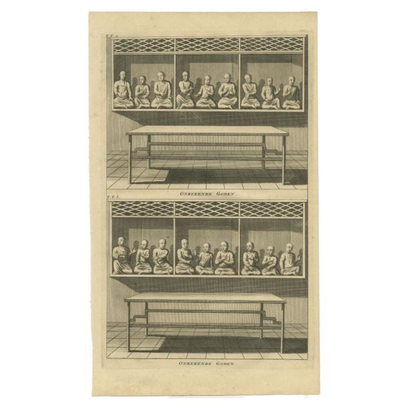 Gravure ancienne d'origine de divers dieux chinois, 1726