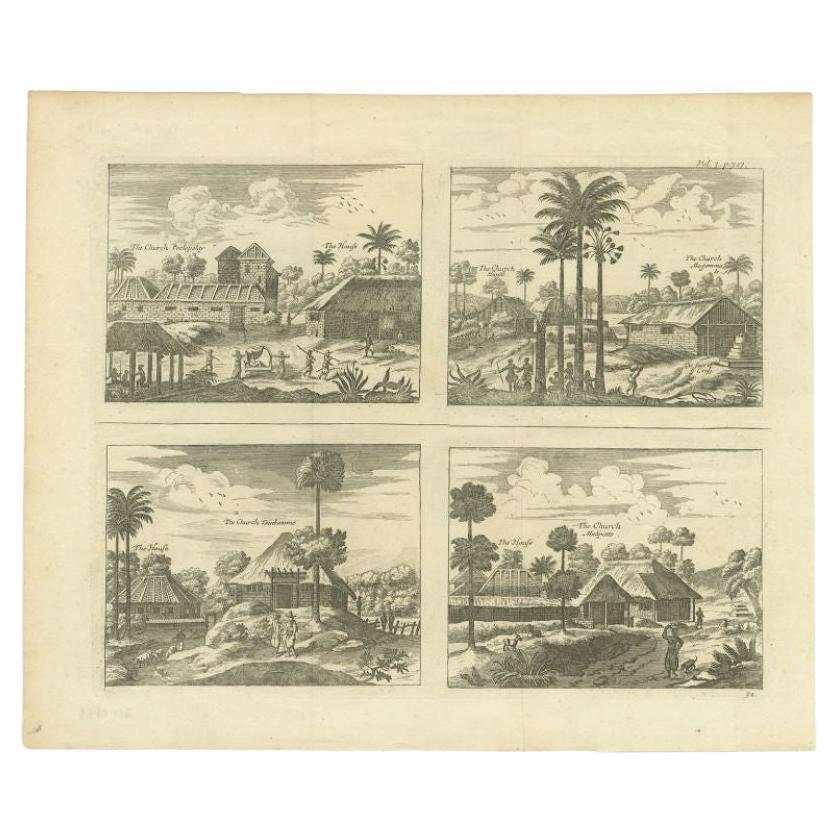 Original Antique Engravings of Various Churches on Ceylon 'Sri Lanka', 1732 For Sale