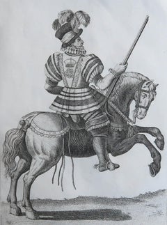 Original Antique Equestrian Portrait Print, circa 1800