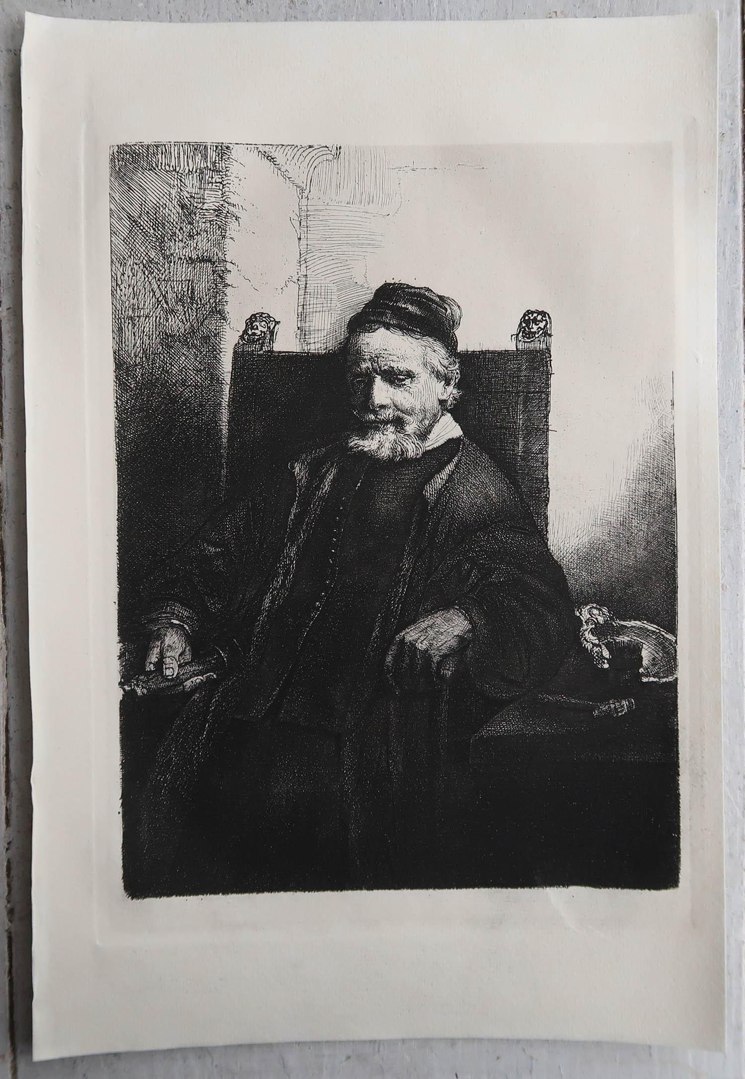 Renaissance Original Antique Etching By A.Durand After Rembrandt. C.1900 For Sale