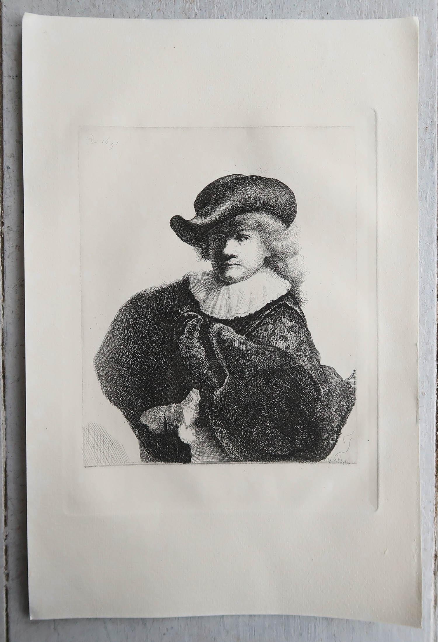 English Original Antique Etching By A.Durand After Rembrandt. C.1900 For Sale