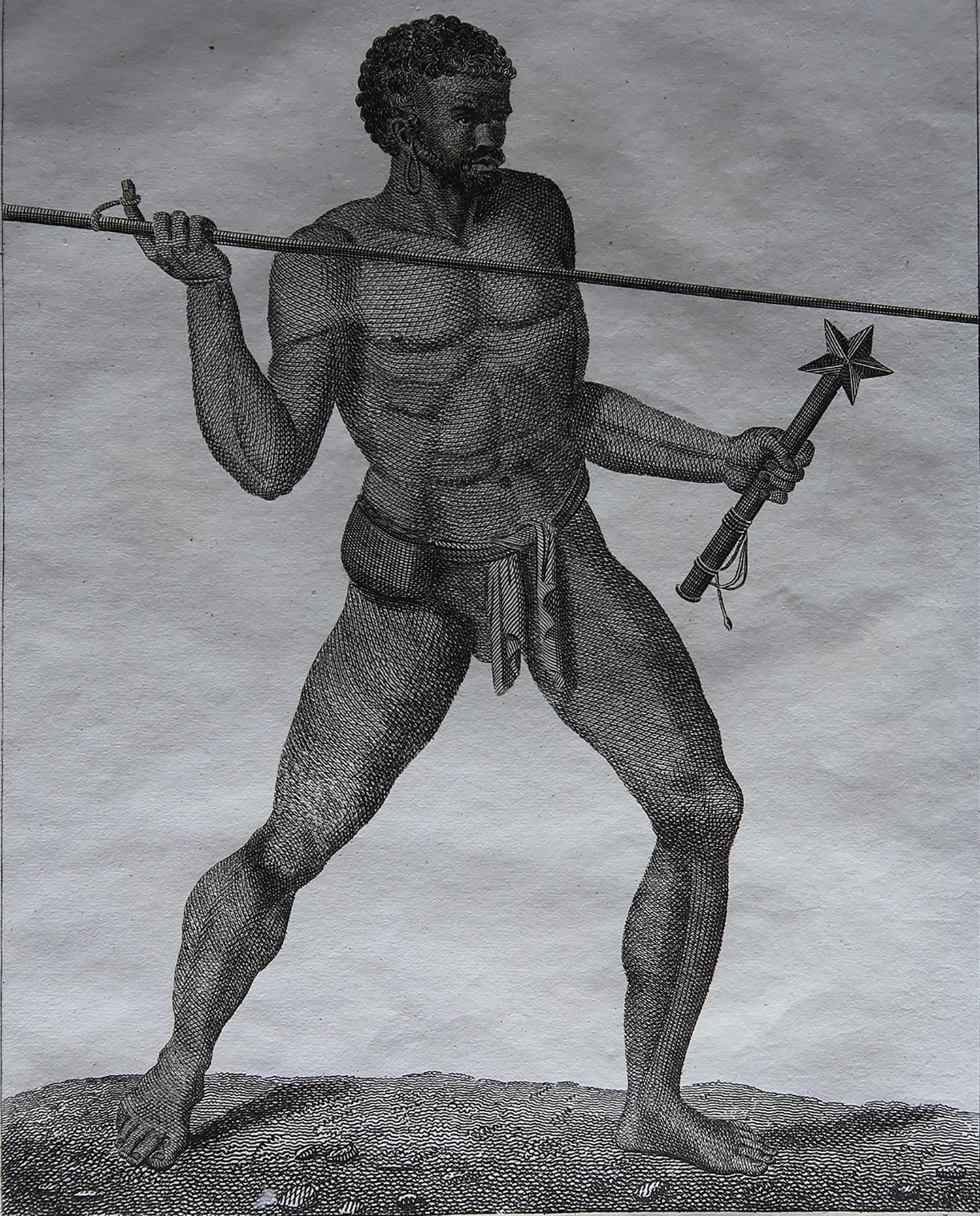 Wonderful ethnographical print. Showing a warrior from New Caledonia

Copper-plate engraving. Artist unknown.

Published by Mackenzie And Dent. 1817

Unframed.


  



  


 