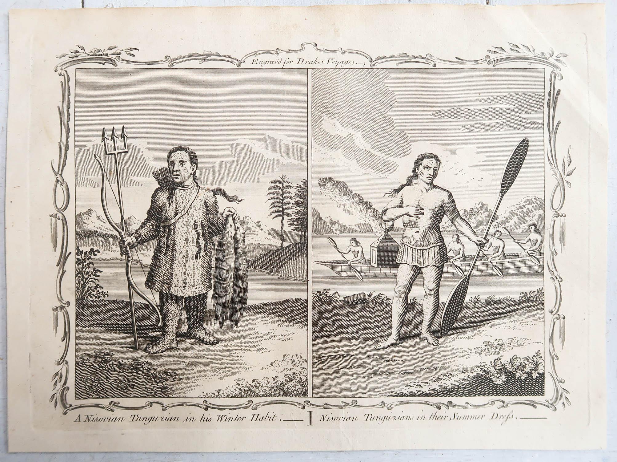 Georgian Original Antique Ethnographical Print of Indigenous Siberians. C.1780 For Sale