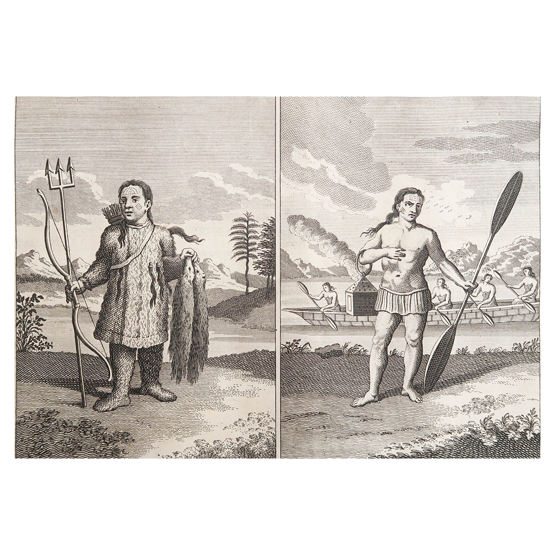 Stampa etnografica antica originale degli indigeni siberiani. C.1780