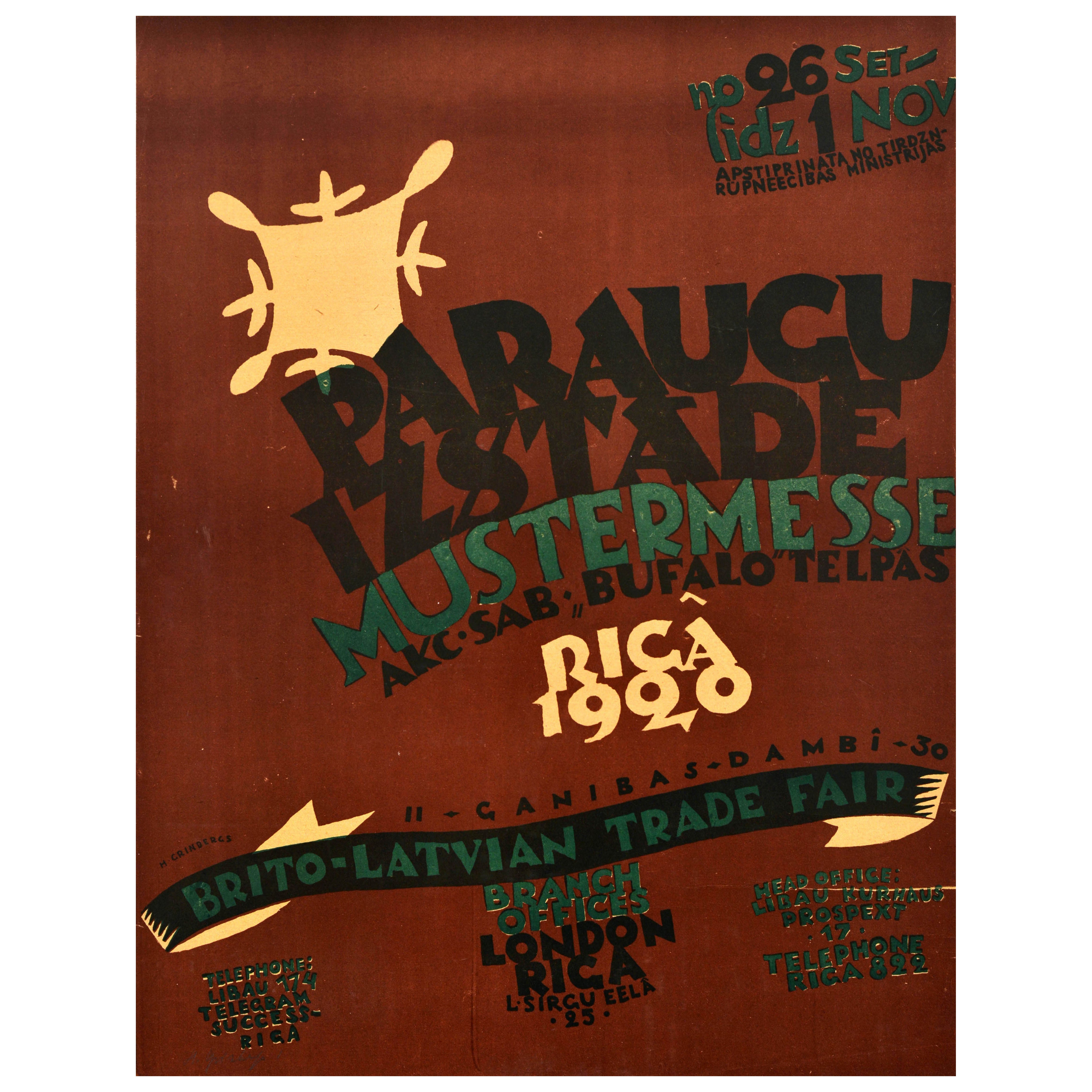 Original Antikes Ausstellungsplakat „Sample Fair Bufalo Brito“, Lettische Trade Fair im Angebot
