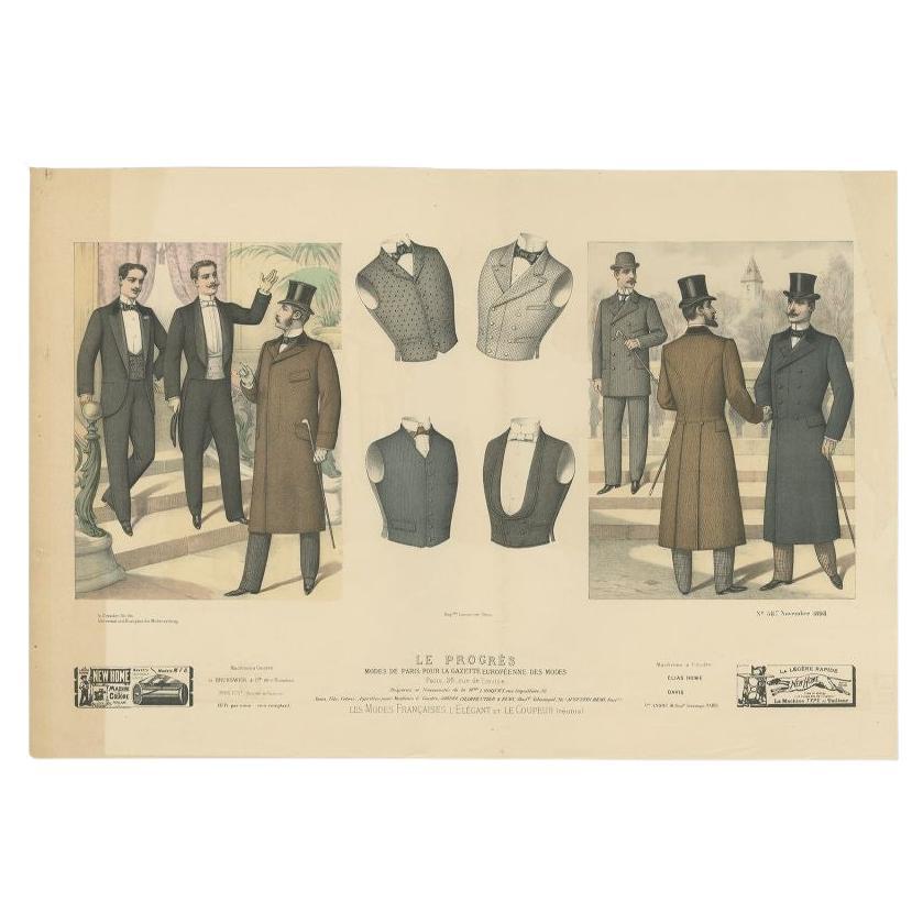 Original Antique Fashion Print for Men, Published in November, 1898 For Sale