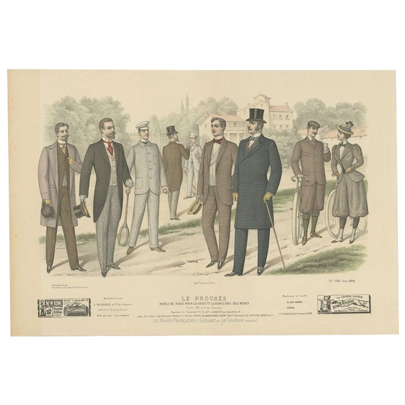 Originaler antiker Modedruck, veröffentlicht im Juni 1898