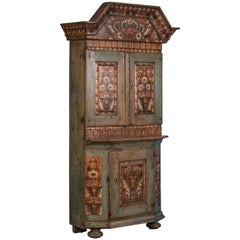 Original Antique Folk Art Painted Cabinet from Sweden