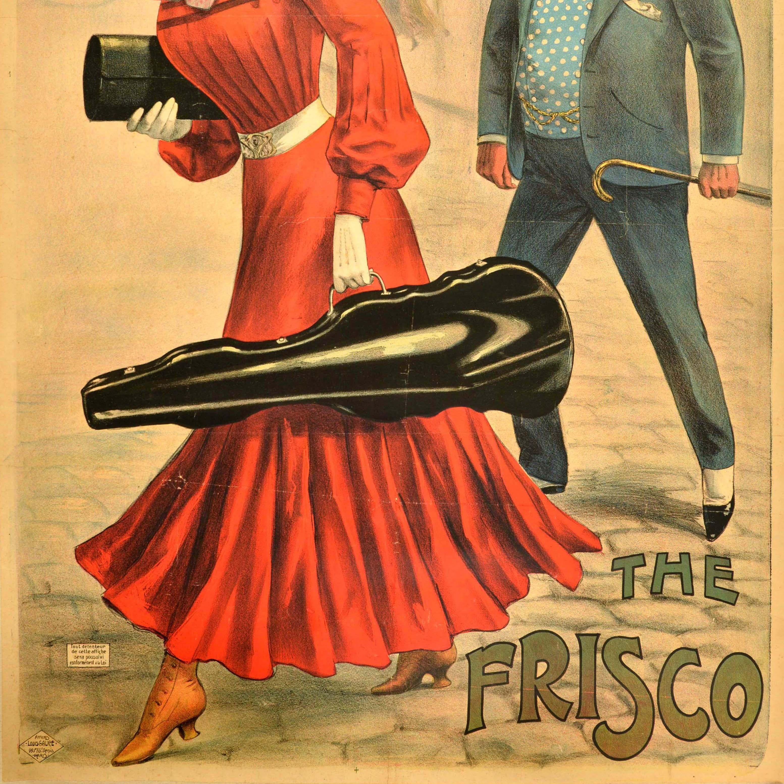 Early 20th Century Original Antique French Advertising Poster The Frisco Theatre Play Louis Galice For Sale