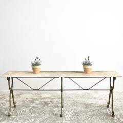 Original Antique French Arras Style Wrought Iron Marble Garden Table