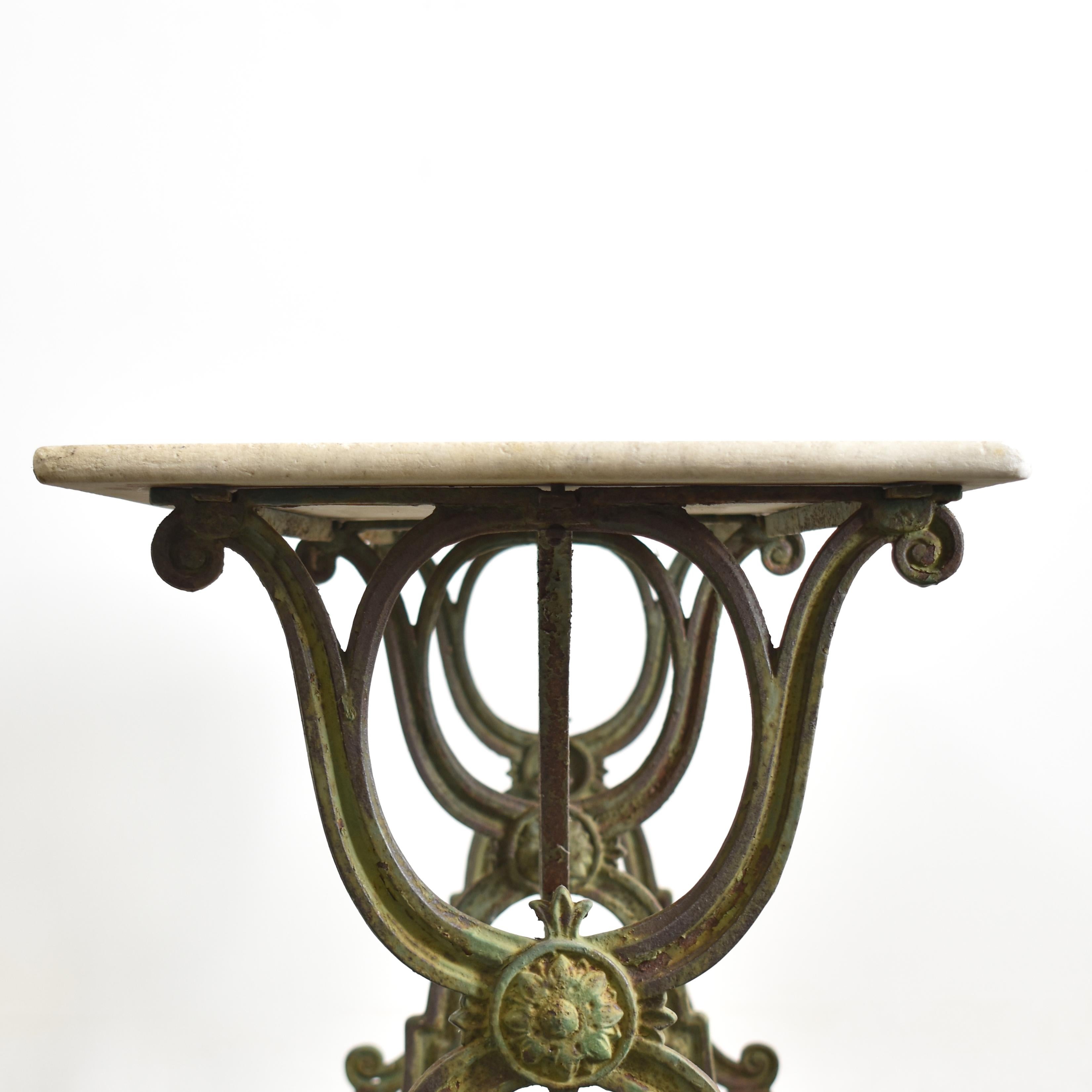 French Provincial Original Antique French Arras Style Wrought Iron Marble Garden Table