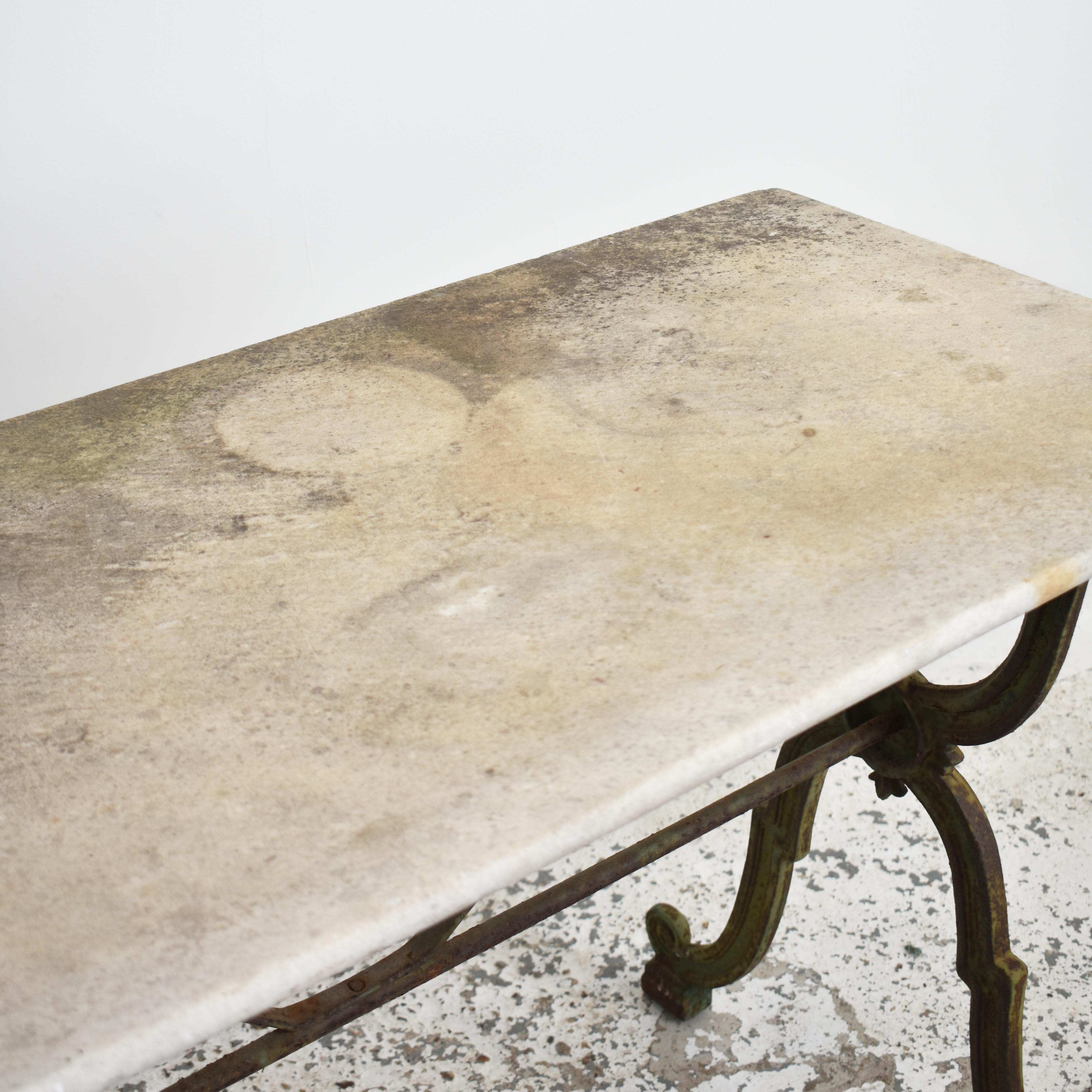 Original Antique French Arras Style Wrought Iron Marble Garden Table 2