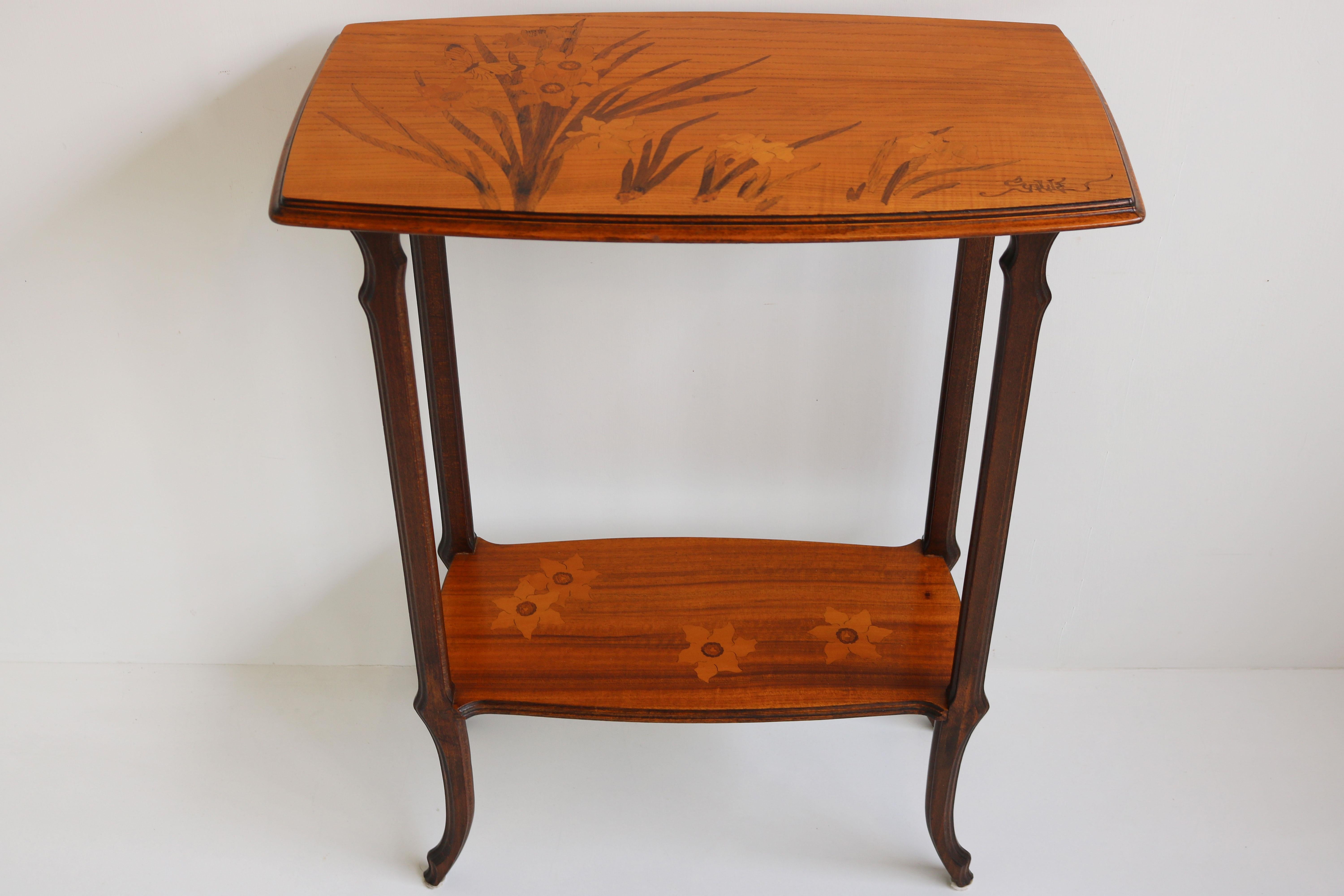 Original Antique French Art Nouveau Side Table by Emile Galle 1900 Inlaid Wood 7